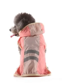 1pc Contrast Reflective Tape Detail Hooded Pet Raincoat - Pink - View 4