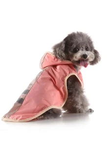 1pc Contrast Reflective Tape Detail Hooded Pet Raincoat - Pink - View 5
