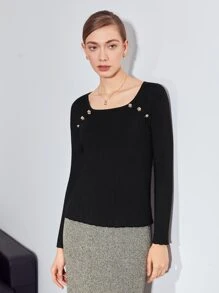 MOTF PREMIUM WOOL-MIX SLINKY FLORAL BUTTON Jumper - Black - View 4