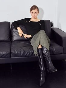 MOTF PREMIUM WOOL-MIX SLINKY FLORAL BUTTON Jumper - Black - View 6