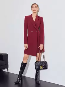 MOTF PREMIUM VISCOSE-BLEND BLAZER DRESS - Burgundy - View 5