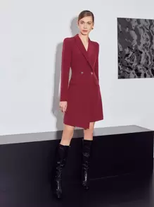 MOTF PREMIUM VISCOSE-BLEND BLAZER DRESS - Burgundy - View 2