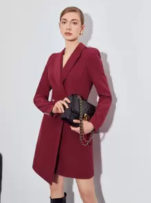 MOTF PREMIUM VISCOSE-BLEND BLAZER DRESS - Burgundy - View 7