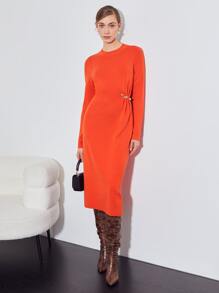 MOTF PREMIUM WOOL-MIX CUT OUT SWEATER DRESS - Orange - View 7