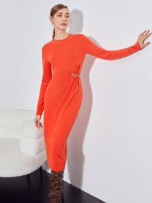 MOTF PREMIUM WOOL-MIX CUT OUT SWEATER DRESS - Orange - View 8