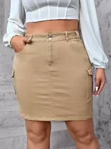 SHEIN EZwear Plus Flap Pocket Denim Skirt