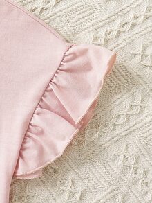 小女童卡通圖案前蝴蝶結荷葉邊T恤 - 粉色 - 查看 5