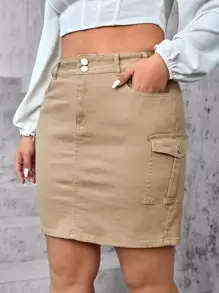 SHEIN EZwear Plus Flap Pocket Denim Skirt