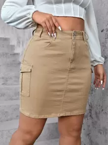 SHEIN EZwear Plus Flap Pocket Denim Skirt