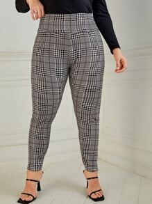 SHEIN Essnce Quần lót kích thước lớn Sọc ca rô Giải trí - màu nâu - Xem 1