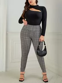 SHEIN Essnce Quần lót kích thước lớn Sọc ca rô Giải trí - màu nâu - Xem 5