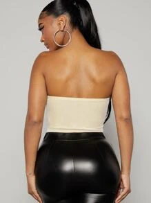 Hauture 透視網絡絨面心形領上衣 - 米色 - 查看 2