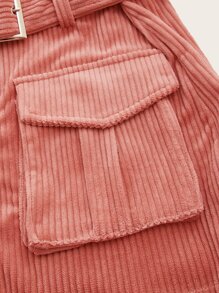 SHEIN 青少年女孩翻蓋口袋腰帶燈芯絨工裝裙