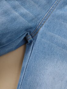 SHEIN 少女休閒直筒牛仔長褲，藍色，1件，適合日常、學校、夏季假期與秋季穿著 - 淺色水洗藍 - 查看 6