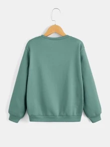 SHEIN Cậu bé Tween Đồ họa Chữ cái Áo pull ấm áp & Quần nỉ - Màu xanh Cadet - Xem 3