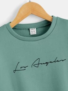 SHEIN Cậu bé Tween Đồ họa Chữ cái Áo pull ấm áp & Quần nỉ - Màu xanh Cadet - Xem 4