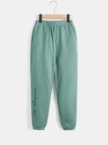 SHEIN Cậu bé Tween Đồ họa Chữ cái Áo pull ấm áp & Quần nỉ - Màu xanh Cadet - Xem 5