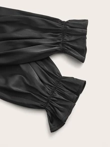 SHEIN Privé Plus Contrast Lace Tie Neck Flounce Sleeve Blouse - Black - View 3