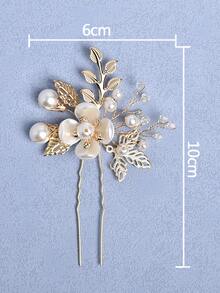 2入組花和人造珍珠裝飾婚禮髮夾