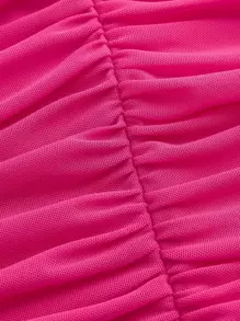 SHEIN MOD 心环相连挖肩褶邊緊身連衣裙 - 玫紅色 - 查看 7