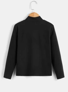 SHEIN Boys Mock Neck Patch Detail Tee - Black - View 2