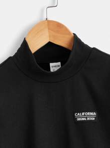 SHEIN Boys Mock Neck Patch Detail Tee - Black - View 4