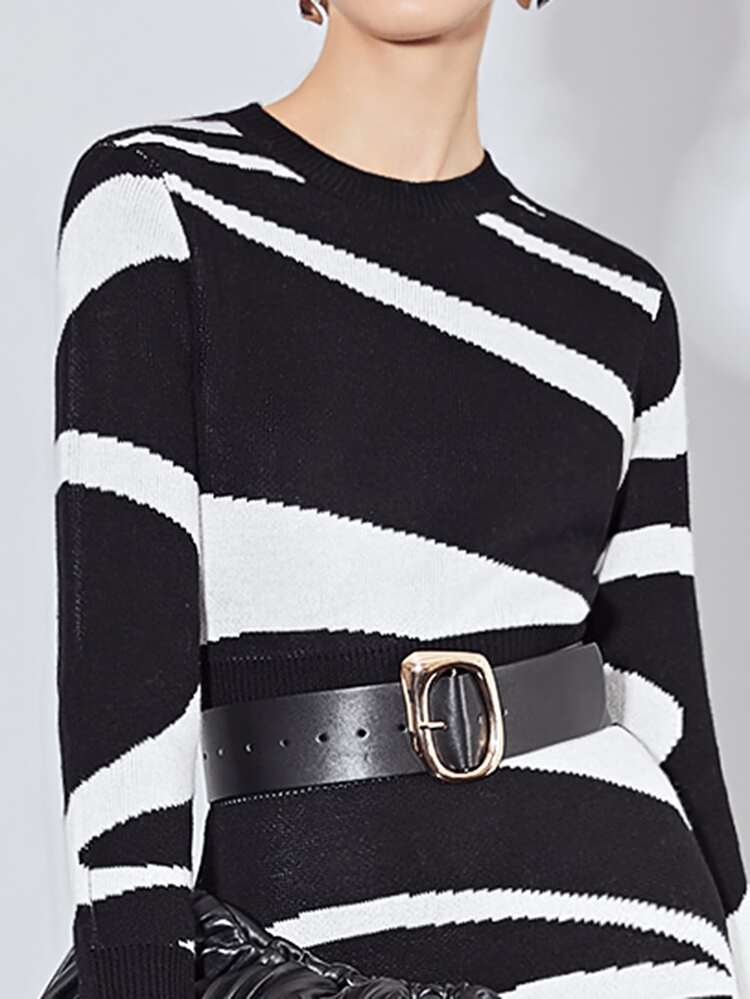 WOOL-MIX SWIRL PATTERN SWEATER DRESS WITHOUT BELT