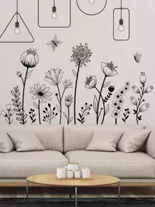 2入組/套PVC花卉圖案牆貼花 - 黑色 - 查看 1