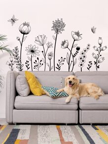 2入組/套PVC花卉圖案牆貼花 - 黑色 - 查看 2