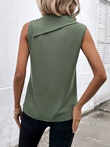 Ellegaria. Mock Neck Button Detail Tank Top - Army Green - View 2