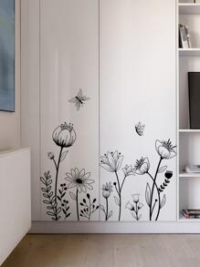 2入組/套PVC花卉圖案牆貼花 - 黑色 - 查看 3