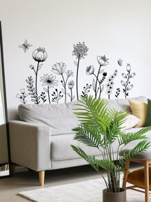 2入組/套PVC花卉圖案牆貼花 - 黑色 - 查看 4