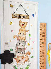 1pc Cat & Butterfly Pattern Door Sticker, Cartoon Cute Adhesive Wall Sticker For Home Decor, Stickers, Wall Decal, Vinyl Decal For Home Decorations, Spring Decoration Items Refresh Your Home, Rama Decoration Stickers Gifts Birthday Graduation - Multicolor - View 7