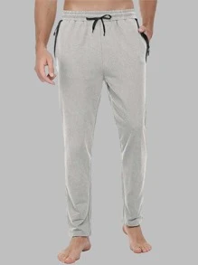 Hombres Pantalones deportivos de cintura con cordón con bolsillo con cremallera - Gris Claro - Ver 1