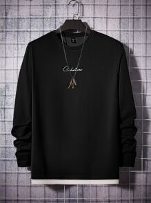 Manfinity VCAY 男士字母圖案假兩入組T恤 - 黑色 - 查看 1