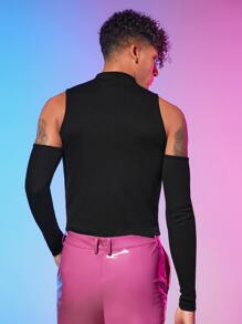 FeverCity Men Cold Shoulder Solid Tee - Black - View 4