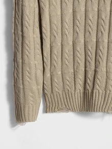 ROMWE MEN Guys Cable Knit Drop Shoulder Sweater - Khaki - View 4