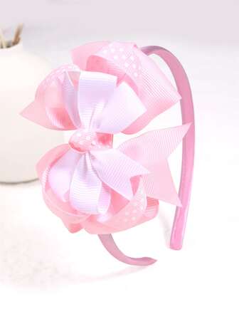 1入粉白色蝴蝶結兒童發帶