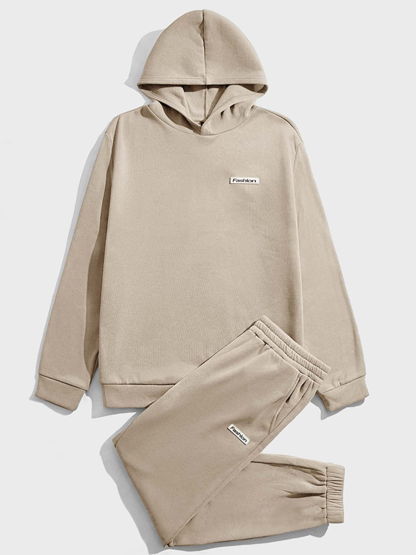 Manfinity VCAY Men Letter Patched Hoodie & Joggers Set - Khaki - View 1