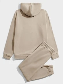 Manfinity VCAY Men Letter Patched Hoodie & Joggers Set - Khaki - View 2