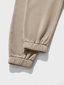 Manfinity VCAY Men Letter Patched Hoodie & Joggers Set - Khaki - View 3