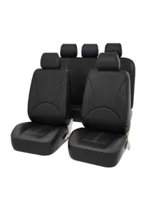 9pcs Stitch Detail Car Seat Cover - Black - View 1