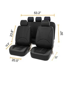 9pcs Stitch Detail Car Seat Cover - Black - View 5