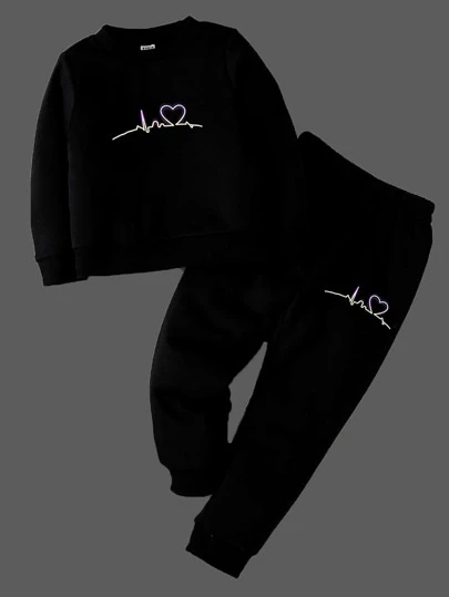 ToddlerGirlsHeartPrintPullover&Sweatpants - Popular on SHEIN