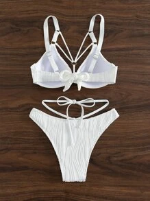 Conjunto de bikini de verano con aros y diseño de anilla para la playa - Blanco - Ver 2