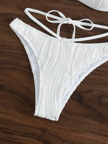 Conjunto de bikini de verano con aros y diseño de anilla para la playa - Blanco - Ver 3