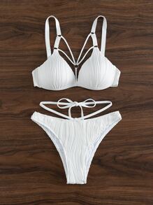 Conjunto de bikini de verano con aros y diseño de anilla para la playa - Blanco - Ver 4