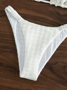 Smocked Triangle High Cut Summer Beach Bikini Set - White - View 4