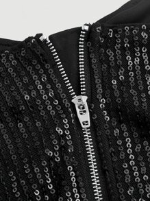 SHEIN MOD Sequin Decor Zip Back Crop Top - Black - View 7
