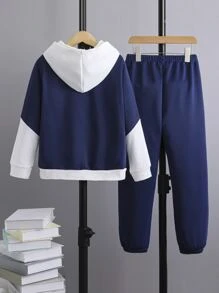 SHEIN Boys Letter Graphic Colourblock Hoodie & Joggers - Multicolor - View 2